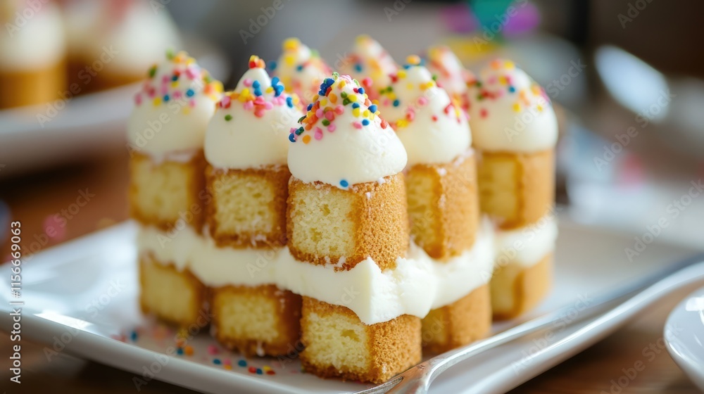 Aufkleber colorful sponge cake trifle with cream and sprinkles arranged in a delightful layered presentation o