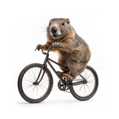 marmot on a bicycle on a white background