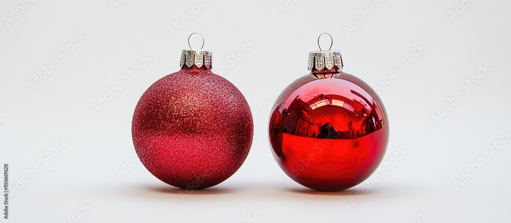 Aufkleber two festive red christmas ornaments with a shiny and matte finish on a clean white background.