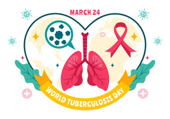 World Tuberculosis Day Vector Illustration on March 24, featuring Lungs and Bacteria for TB Awareness and Medical Campaigns in a Healthcare Background