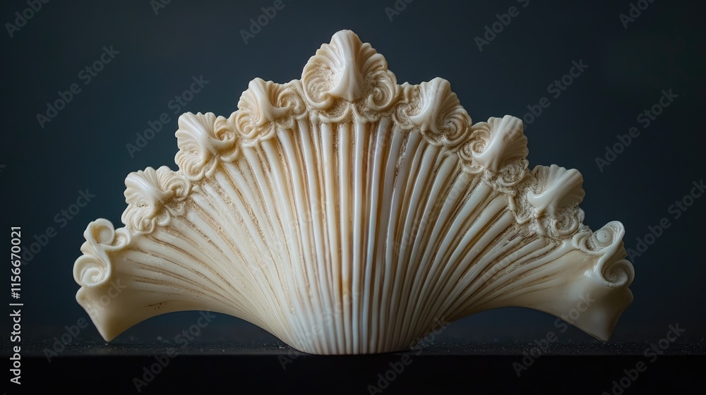 Poster Elegant seashell comb display against a dark backdrop showcasing intricate details and textures of a natural oceanic treasure