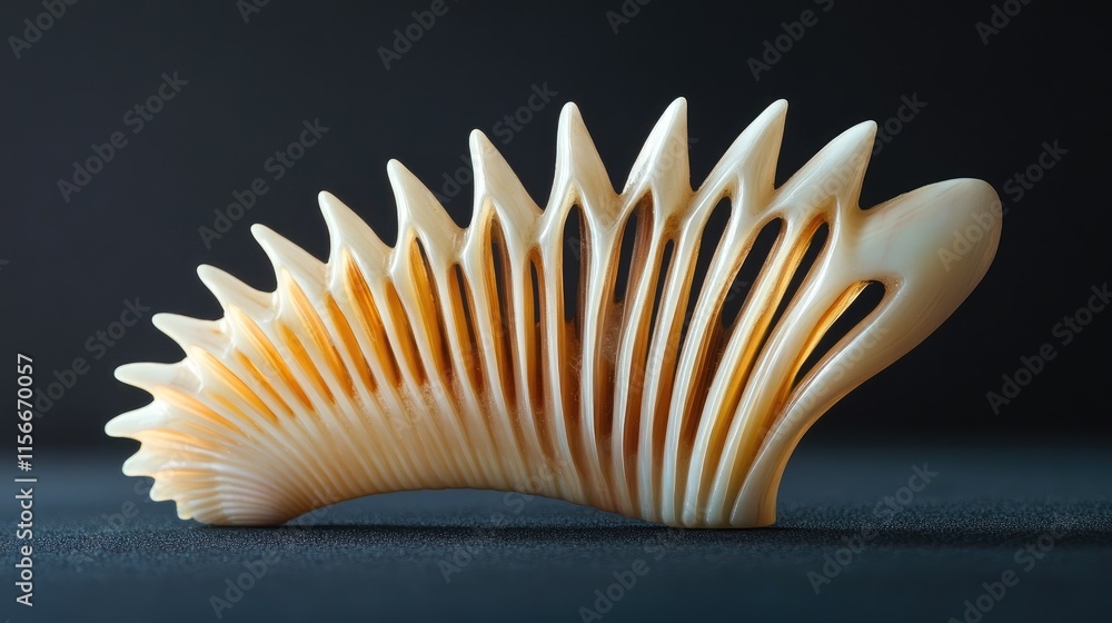 Poster Elegant seashell comb displayed artistically against a dark backdrop emphasizing its intricate crest and textured design.