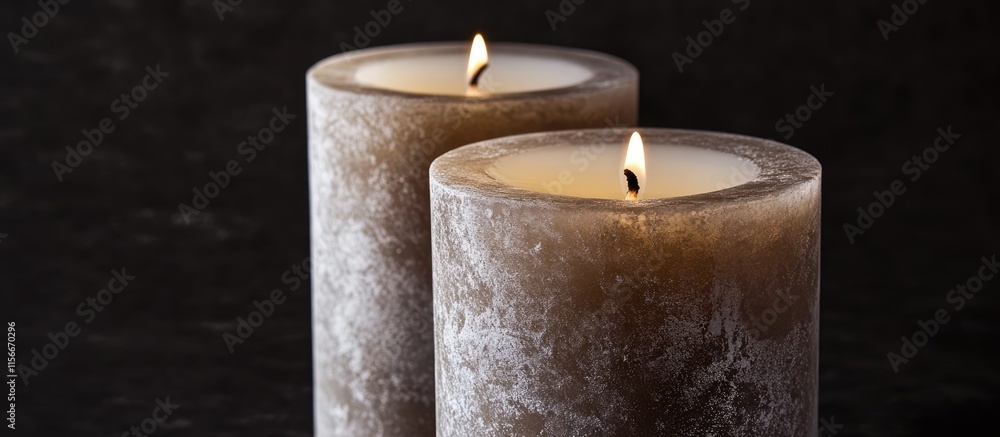 Poster Two lit candles in soft focus against a black background creating a warm and tranquil ambiance for relaxation and meditation purposes