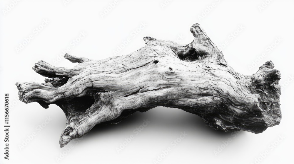 Poster weathered tree trunk with intricate textures isolated on white background showcasing natural beauty 