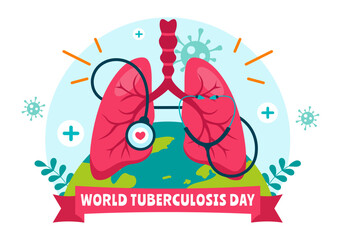 World Tuberculosis Day Vector Illustration on March 24, featuring Lungs and Bacteria for TB Awareness and Medical Campaigns in a Healthcare Background