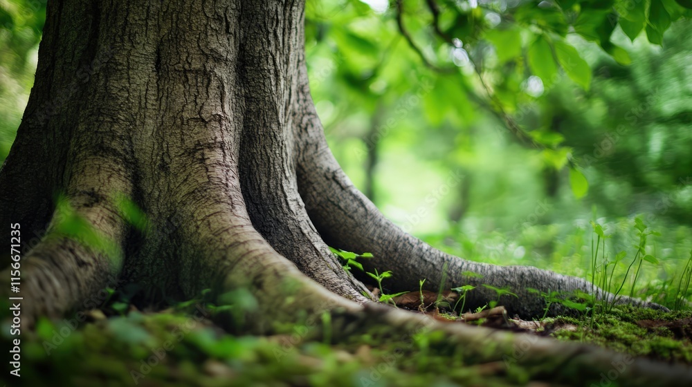 Poster tree trunk bark detailed texture in a lush green forest setting showcasing natural beauty and organi