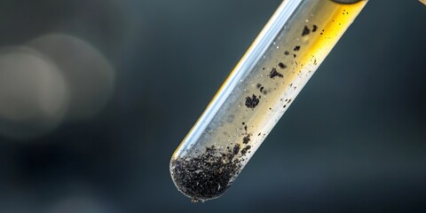 Asbestos content test of a soil sample conducted in a test tube, highlighting the significance of thorough asbestos content testing for safety and environmental assessment.