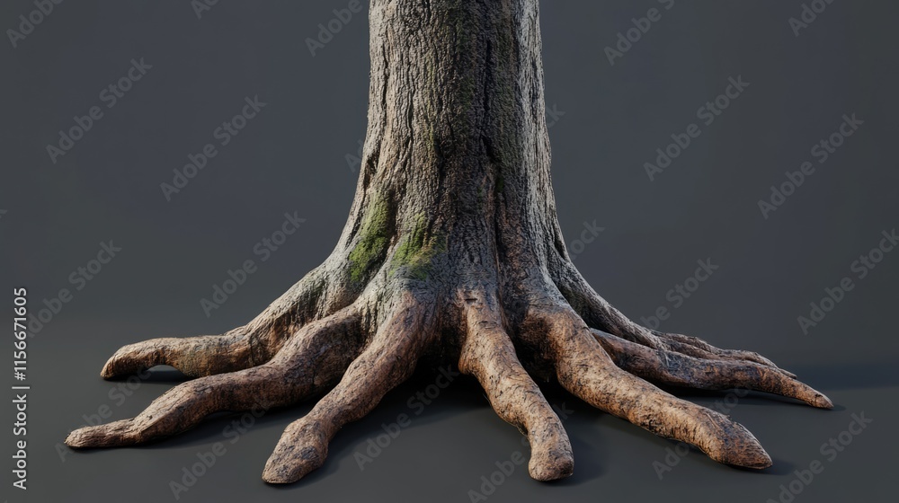 Aufkleber detailed close-up of an old tree trunk and its intricate roots showcasing texture and natural growth
