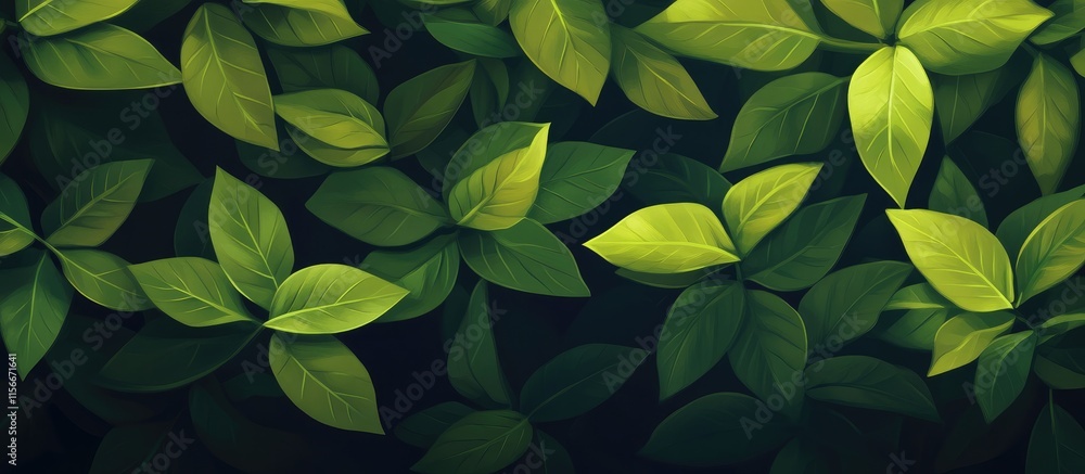 Poster lush tropical green leaves on a dark backdrop creating a serene nature background ideal for summer a