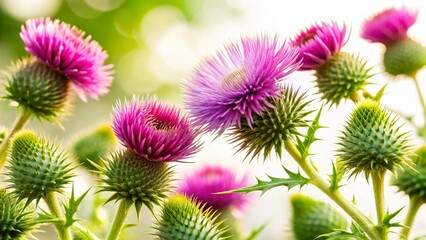 Obraz premium Creeping Thistle Flowers in Lush Greenery - Stunning AI Art