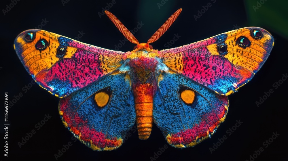 Poster Vibrant Macro Shot of a Tropical Butterfly with Colorful Patterns and Detailed Wing Features