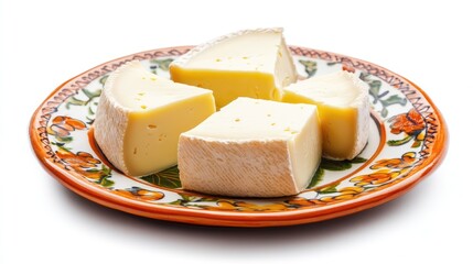 Adygei cheese presentation on artistic plate showcasing traditional Russian dairy culture isolated on white background