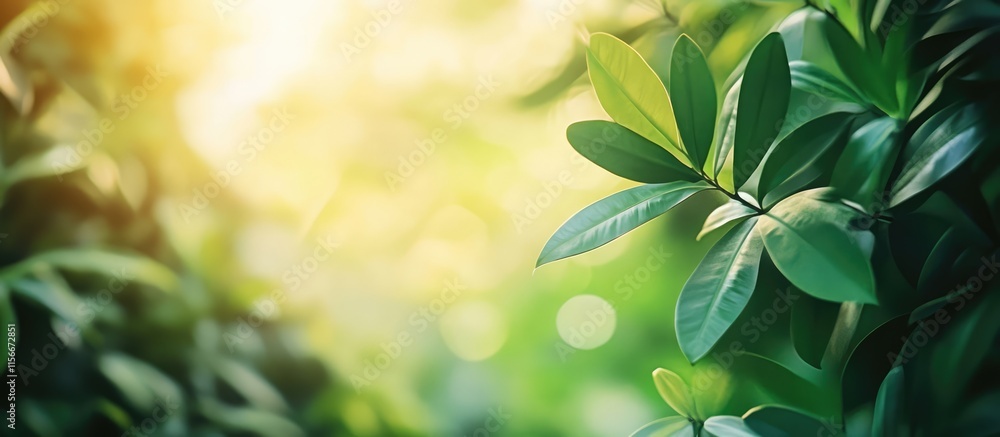 Aufkleber tropical leaves in soft sunlight creating a serene summer backdrop for nature-themed designs and pre