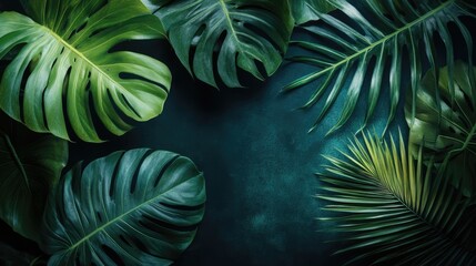 Tropical green palm leaf texture in vibrant garden foliage creating a dark natural abstract background for design and decor purposes
