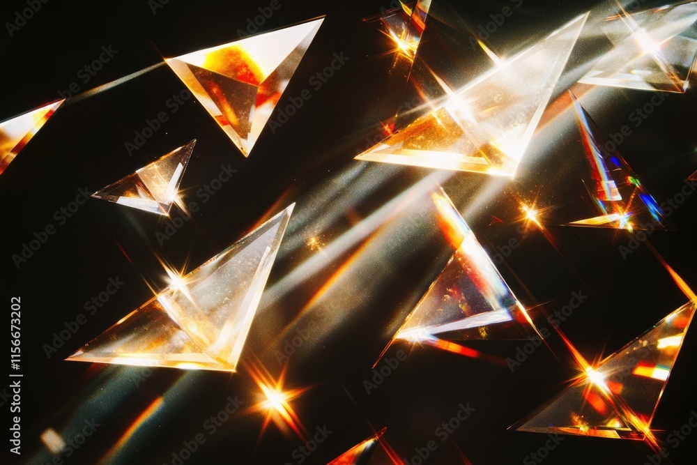 Aufkleber golden triangular prisms shimmer and refract light, creating a dazzling, luxurious display.