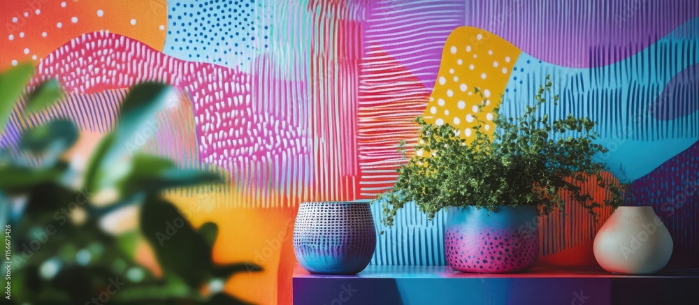 Poster vibrant multicolored wallpaper rolls featuring modern patterns perfect for enhancing home decor and 