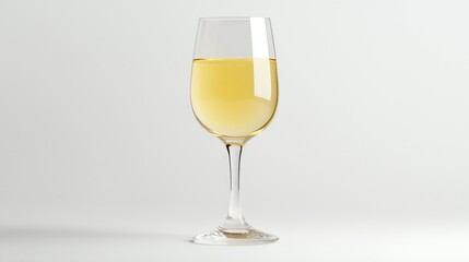 Elegant glass of champagne beverage on a minimalist white background showcasing clarity and sophistication in a studio setting.