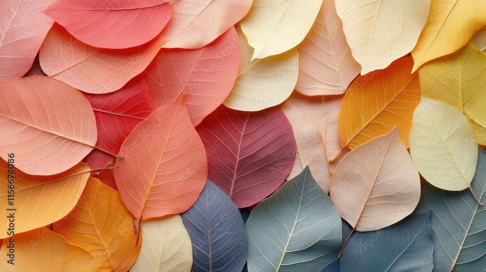 Poster colorful translucent leaves arranged in a vibrant abstract background featuring a top view flat lay 