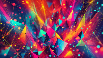 A vibrant abstract wallpaper with polygonal shapes in bright neon hues, creating a futuristic and bold vibe.