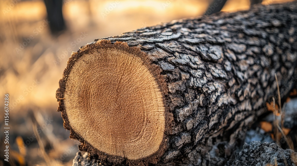 Poster Close-up of a tree trunk with textured bark and shallow depth of field highlighting natural wood patterns in outdoor setting.