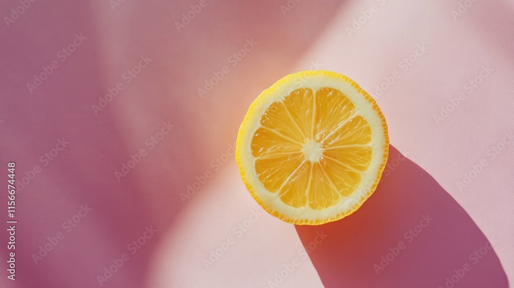 Aufkleber bright summer aesthetic featuring a lemon slice on a soft pink background minimalist flat lay showca