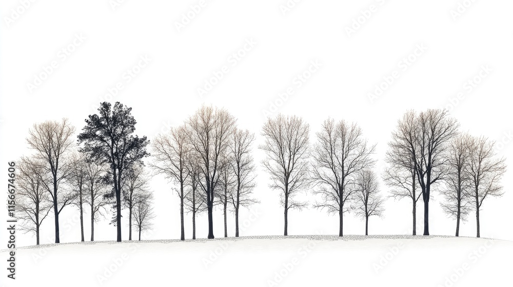 Poster Tree silhouettes in a row on a white background showcasing seasonal changes in a serene and minimalist style. Ideal for nature themes.