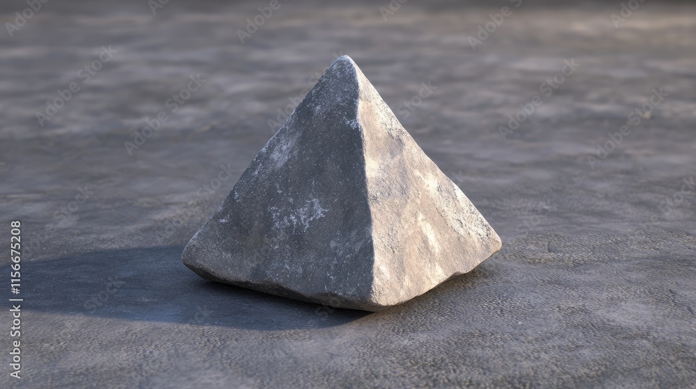 Poster triangle shaped small rock on a textured concrete surface showcasing natural details and shadows for