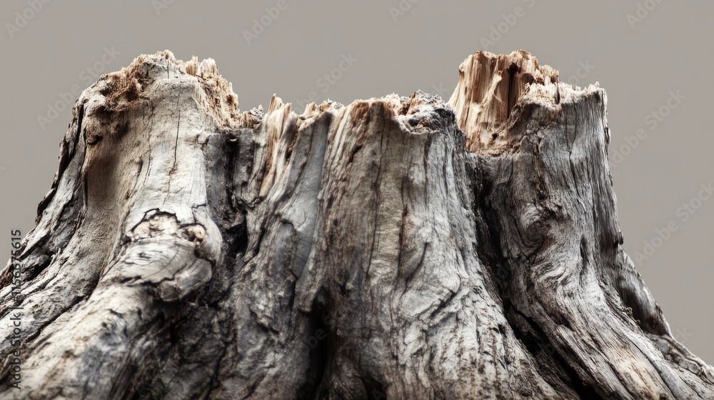 Poster detailed close-up of aged tree trunk showcasing intricate textures and shapes against a neutral back