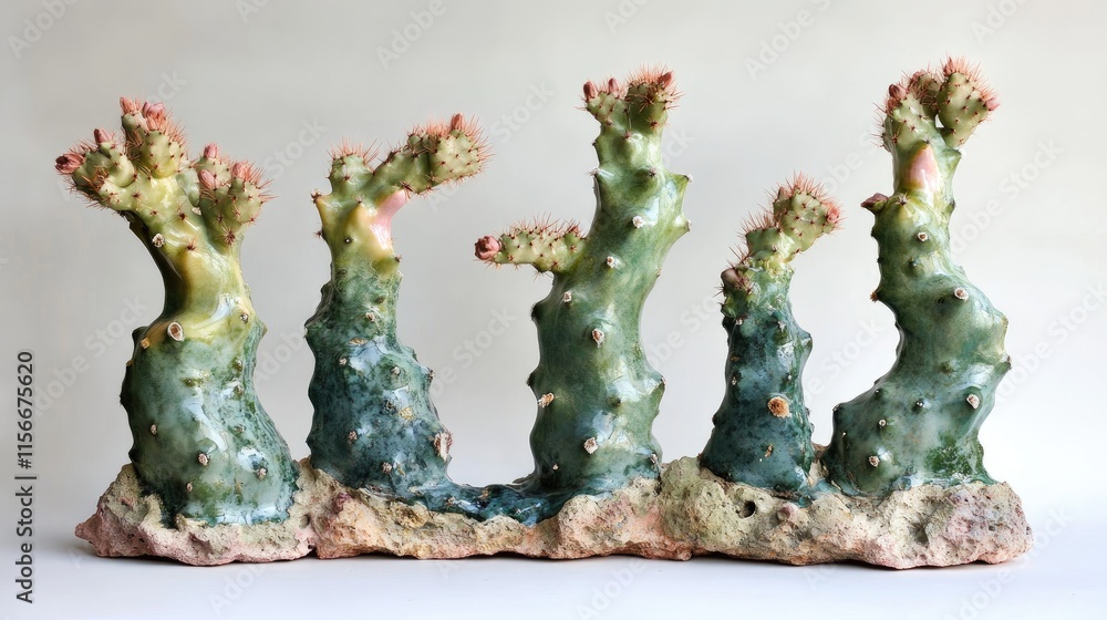 Aufkleber Trichocereus cactus with unique creeping stems displayed against a neutral background showcasing its distinctive shapes and textures.