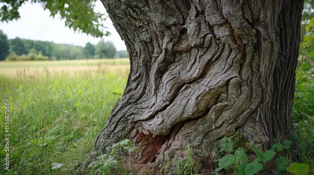 Poster textured tree bark showing intricate patterns and natural beauty in a serene outdoor setting with gr