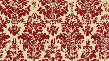 Red Damask Pattern Seamless Textile Fabric Design