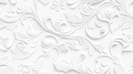 White Floral Embossed 3D Wall Panel Design Texture Background