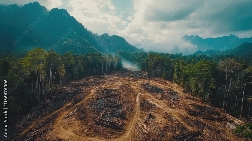 Aufkleber deforestation and illegal logging impacting forest ecosystems in mountainous regions