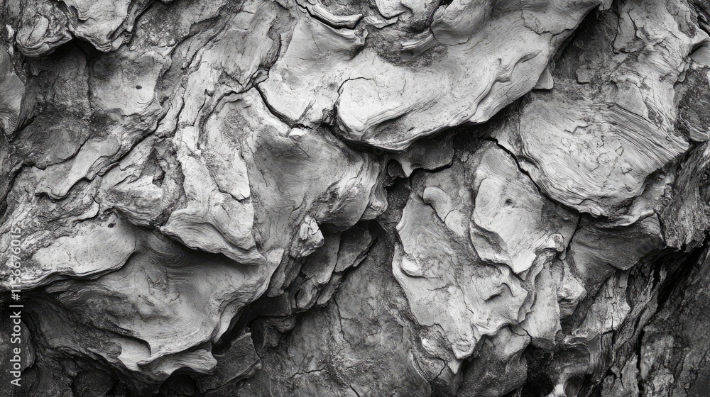 Poster detailed close-up of an intricate tree bark texture showcasing natural patterns and monochrome nuanc
