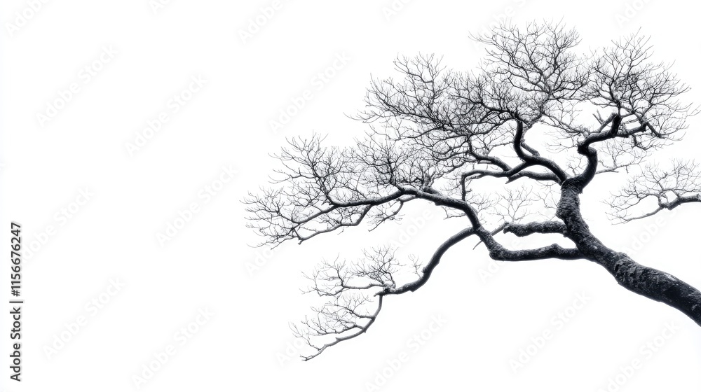 Poster leafless frangipani tree branches against a white background creating a serene and minimalistic natu