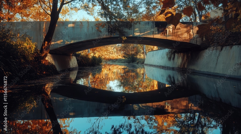 Poster autumn reflections of triple bridge over tranquil waters in a scenic park setting