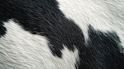 Close-Up of Black and White Cowhide Texture Showcasing Natural Patterns and Details in Animal Fur