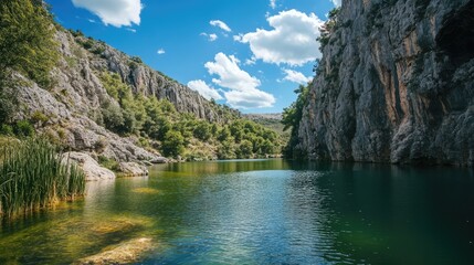 Fototapeta premium Scenic Landscape of a Serene Natural Park with Lush Greenery and Reflective Waters
