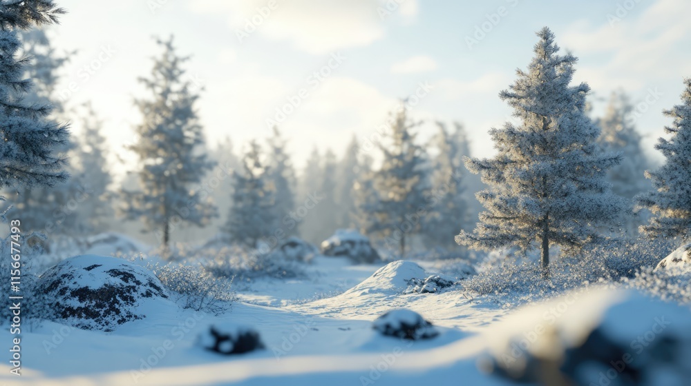 Aufkleber winter landscape with snow-covered trees and serene atmosphere during a bright sunny day in a tranqu