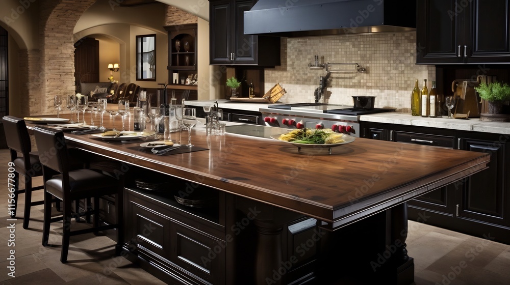Aufkleber Expansive Kitchen Island with Built in Sink and Cooktop Designed for Seamless Meal and Hosting Memorable Gatherings