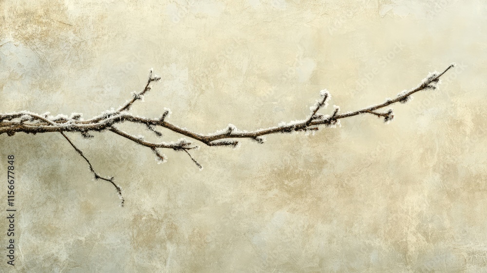 Aufkleber winter tree branch with frost against a soft textured background in muted soothing colors abstract p