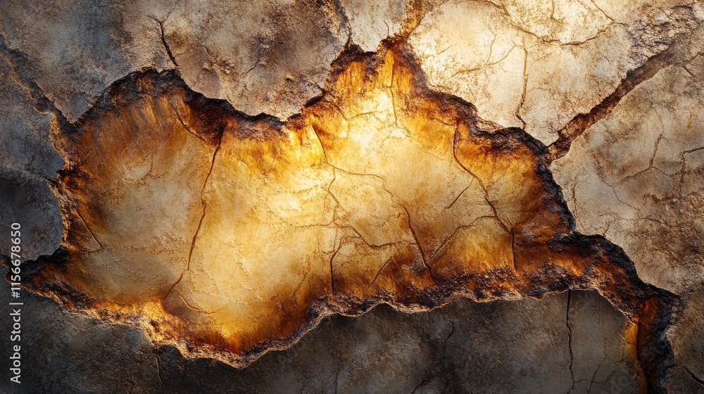 Poster Tree trunk cross section illuminated by sunlight showcasing intricate patterns and textures of wood and natural colors.