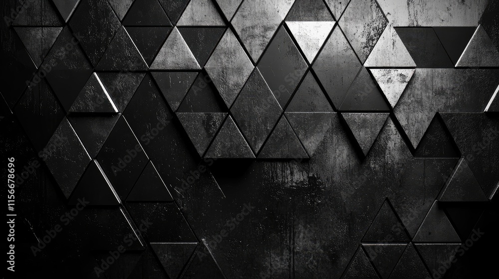 Leinwandbilder Abstract black triangular pattern background with geometric shapes and textures creating a modern artistic aesthetic for design projects.