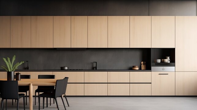 Sleek and smartly organized modern kitchen with minimalist design featuring clean lines efficient storage solutions and a clutter free functional layout for a sophisticated living experience