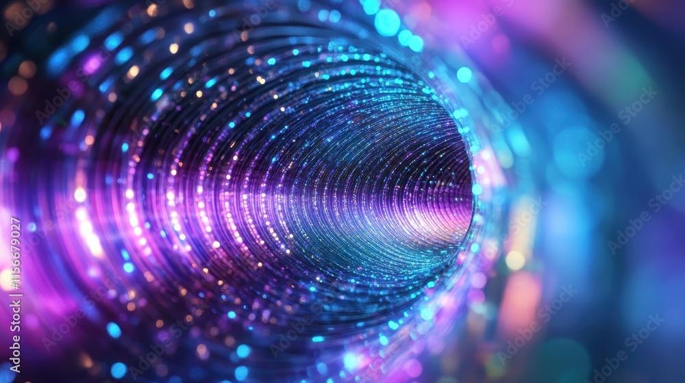 Poster colorful digital tunnel with glowing patterns.