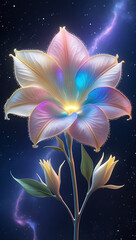 An ethereal display of Alstroemerias flowers set against a mesmerizing cosmic backdrop. Created with generative AI