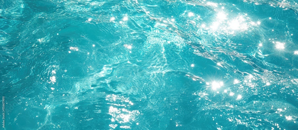 Poster Turquoise water surface with sparkling reflections creating a glossy shimmering background for design and creative projects