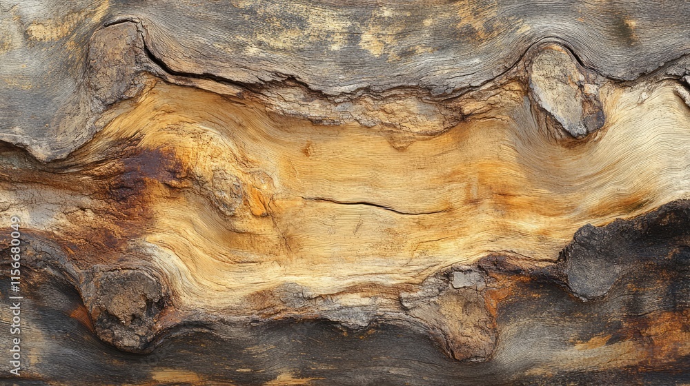 Aufkleber Detailed natural tree trunk bark texture showcasing rustic patterns and earthy tones for background or design use.
