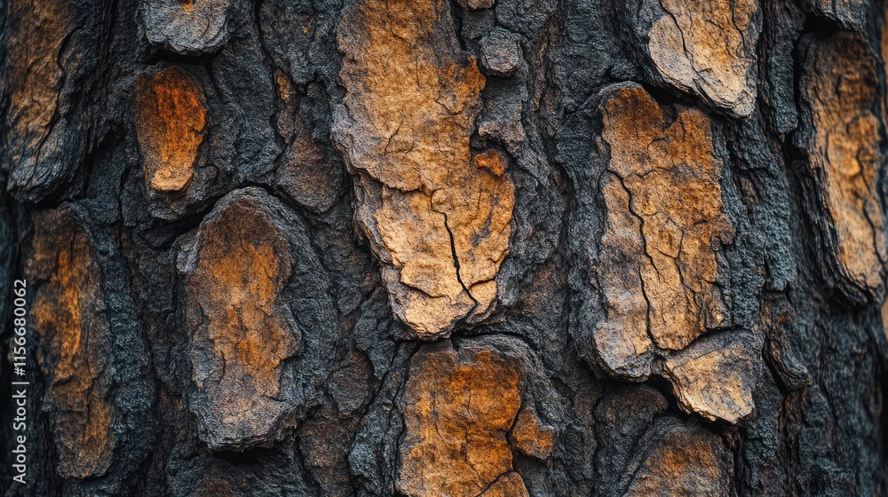 Aufkleber Close-up of textured tree trunk displaying natural patterns and rich colors in a serene forest setting.