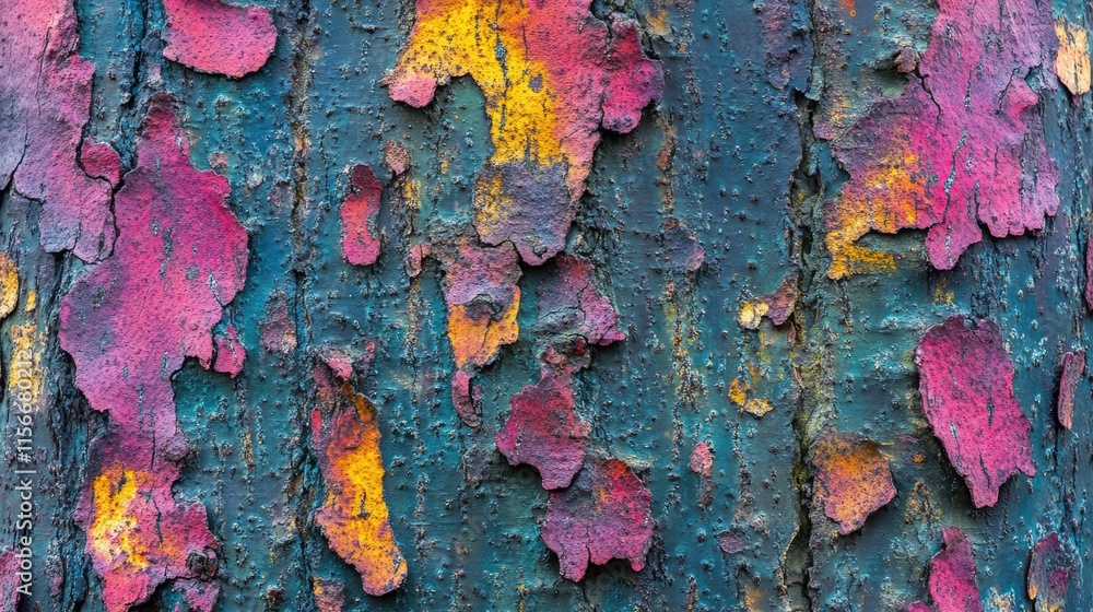 Aufkleber Vibrant textured tree trunk background showcasing colorful patterns in a forest setting ideal for nature and artistic designs.